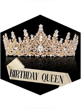 Gold Rhinestone Birthday Queen Tiara
